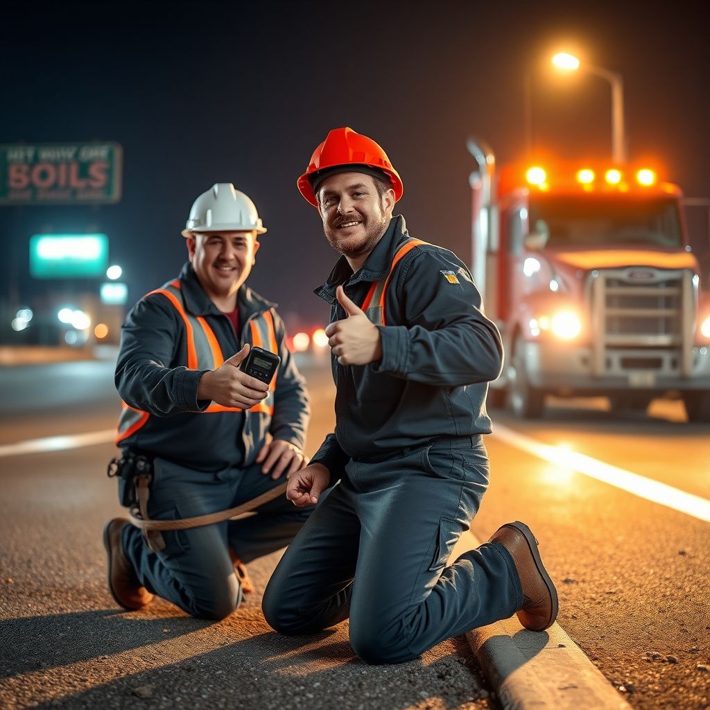 A Snappy Towing technician in Grandview, Missouri, smiling and giving a thumbs-up after a successful roadside assistance call.