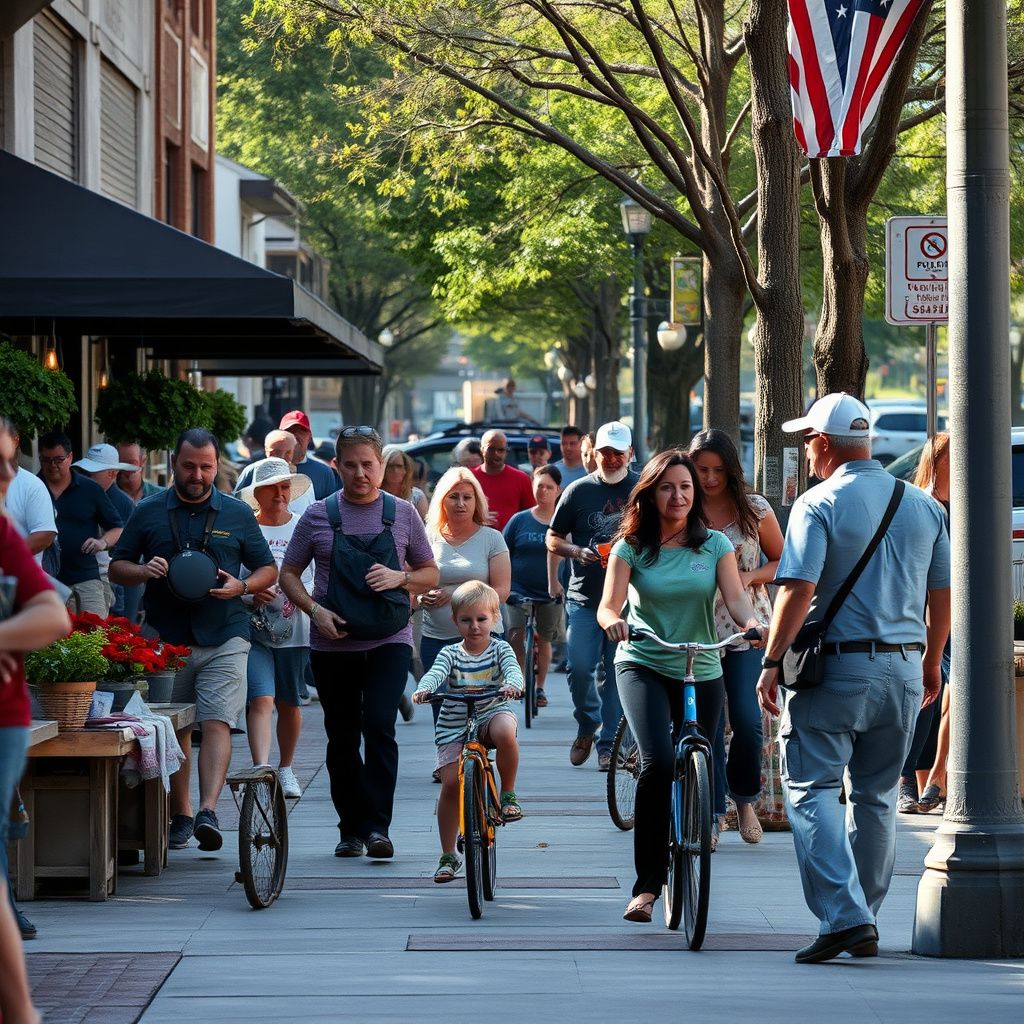 Historic downtown Lee's Summit, Missouri, showing brick buildings and a bustling street scene under a clear sky, reflecting the city's vibrant community.